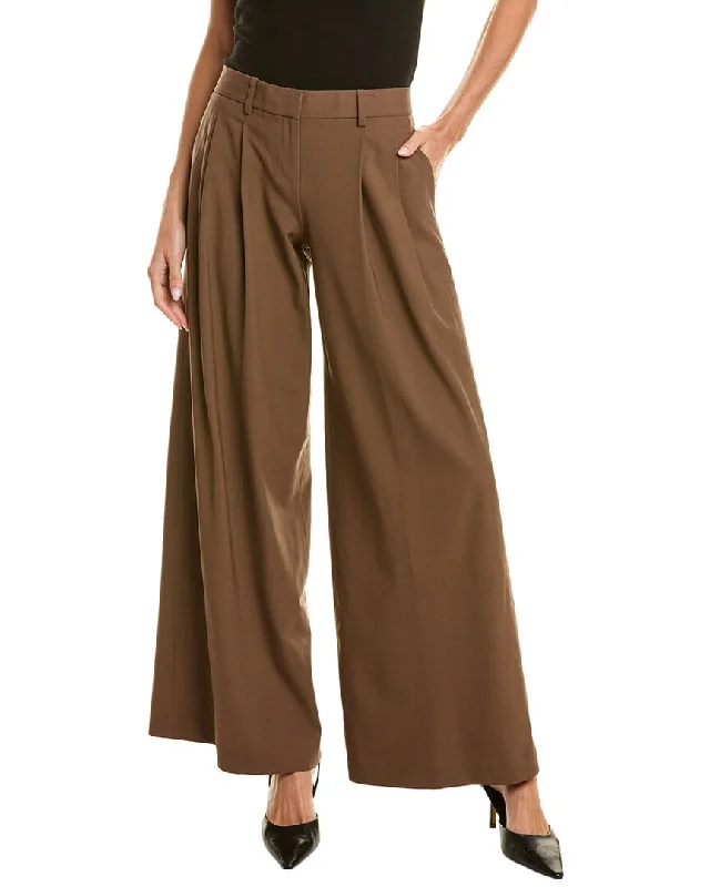 Theory Pleated Low-Rise Wool-Blend Pant Comfortable Jogger Trousers