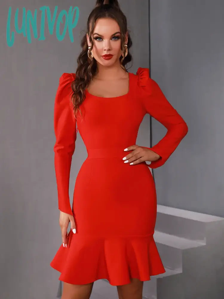 Lunivop Winter Sexy Long Sleeve Square Collar Black Red Mini Women Bodycon Bandage Dress Elegant Evening Club Party Dress Tunics Summer linen Lunivop Winter Sexy Long Sleeve Square Collar Black Red Mini Women Bodycon Bandage Dress Elegant Evening Club Party Dress Tunics Summer linen