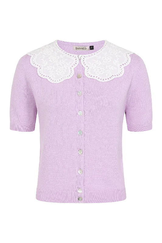 COLLAR CUTIE CARDIGAN Nylon Fabric Polyester Fabric Spandex Fabric