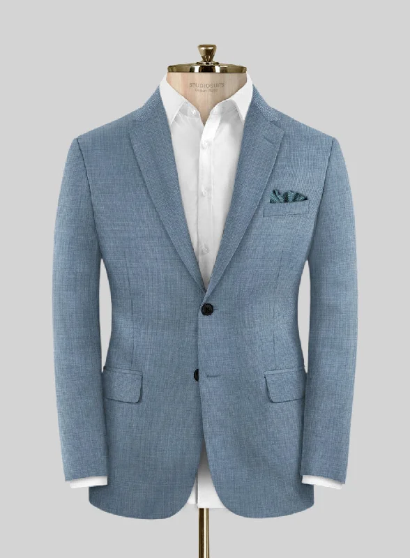 Scabal Cosmopolitan Nailhead Light Blue Wool Jacket Fleece Fabric Down Fabric Feather Fabric