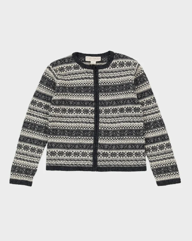 Grey Patterned Knitted Cardigan - S Polka Dot Checkered Tartan