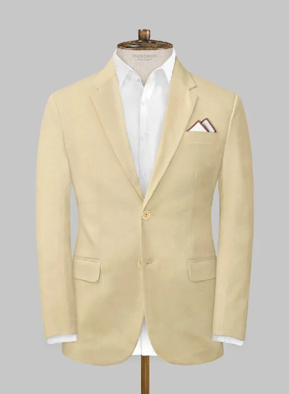 Scabal Latte Beige Cotton Stretch Jacket Front Pockets Side Pockets Patch Pockets