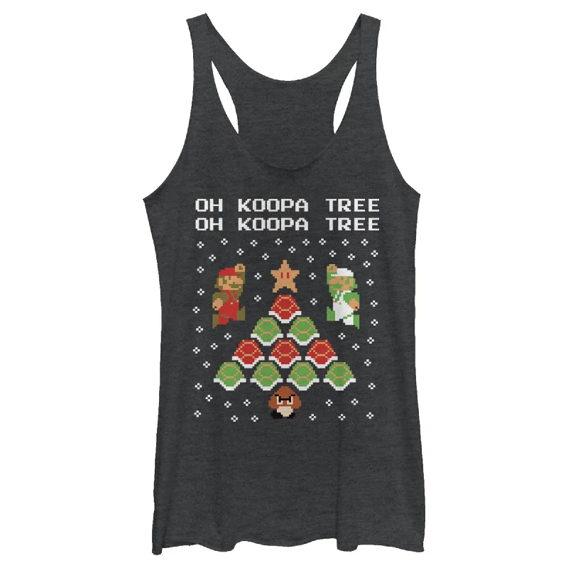 Women's Nintendo Christmas Mario Bros. Koopa Tree Racerback Tank Top soft pink tank