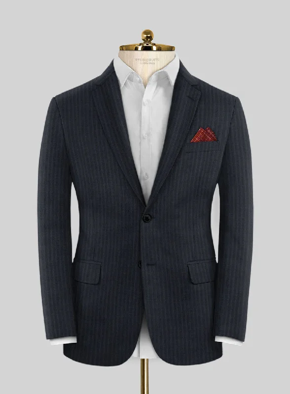 Scabal Cosmopolitan Stripe Alado Blue Wool Jacket One-Shoulder Jacket Off-the-Shoulder Jacket Asymmetrical Jacket