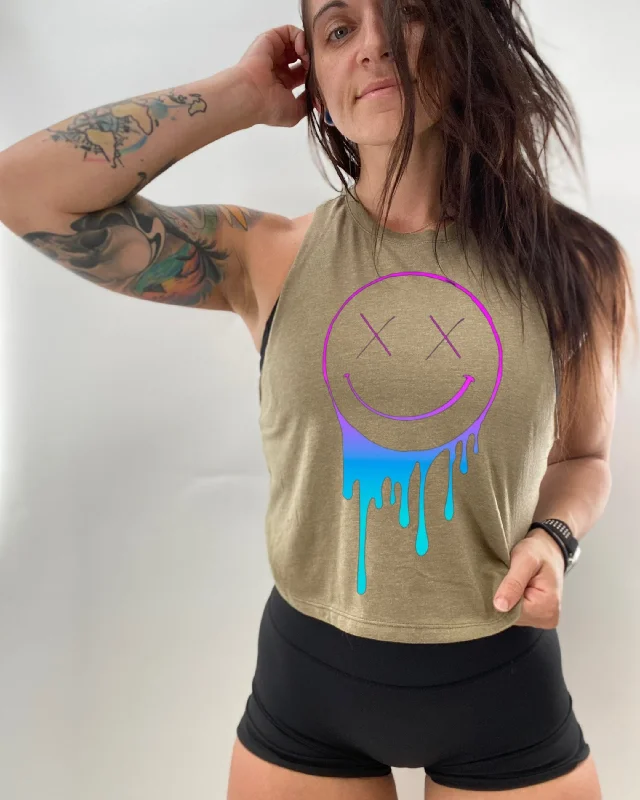 Salty Savage Ladies "Gradient Drip OG Smile" Flowy Racerback Crop Tank glitter tank top