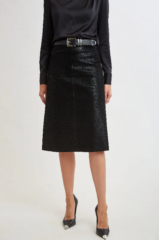 Croco Embossed Vegan Leather Midi Skirt casual skirt length