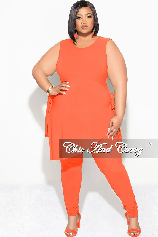 Final Sale Plus Size 2pc Sleeveless Top and Pants Set in Orange Comfy Cargo Trousers