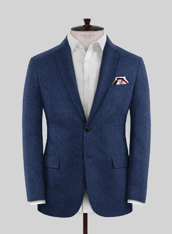 Scabal Tornado Herringbone Blue Wool Jacket Nylon Jacket Polyester Jacket Spandex Jacket