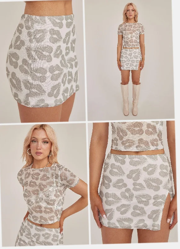 Midnight Kisses Mesh Mini Skirt - Greyscale velvet skirt luxurious
