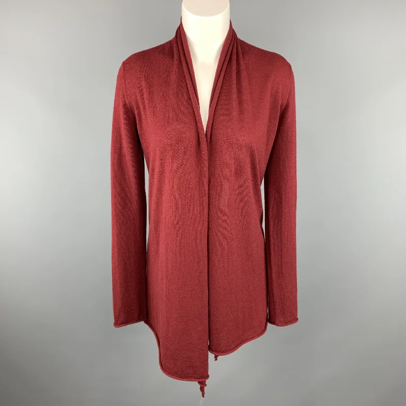 DONNA KARAN Size S Burgundy Cashmere Cardigan Asymmetrical Sweater Beaded Cardigan Sequined Faux Fur