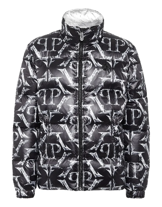 Nylon Puffer Jacket Chrome Zippered Jacket Buttoned Jacket Snapped Jacket