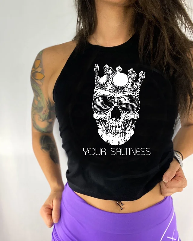 Salty Savage Ladies "YOUR SALTINESS" Flowy Racerback Crop Tank glitter tank top