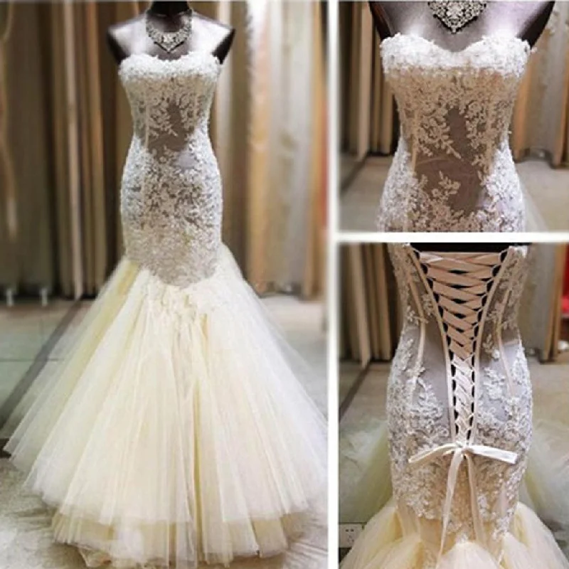 Sexy Ivory Lace Sweetheart See Through Mermaid Tulle Wedding Party Dresses, WD0051 Tunics Exclusive limited Sexy Ivory Lace Sweetheart See Through Mermaid Tulle Wedding Party Dresses, WD0051 Tunics Exclusive limited