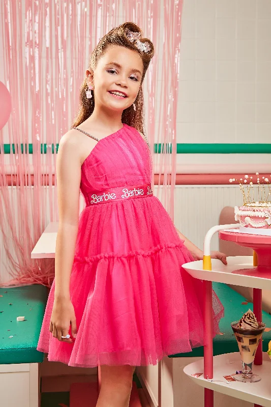 Barbie One Shoulder Party Dress Tunics Wedding white