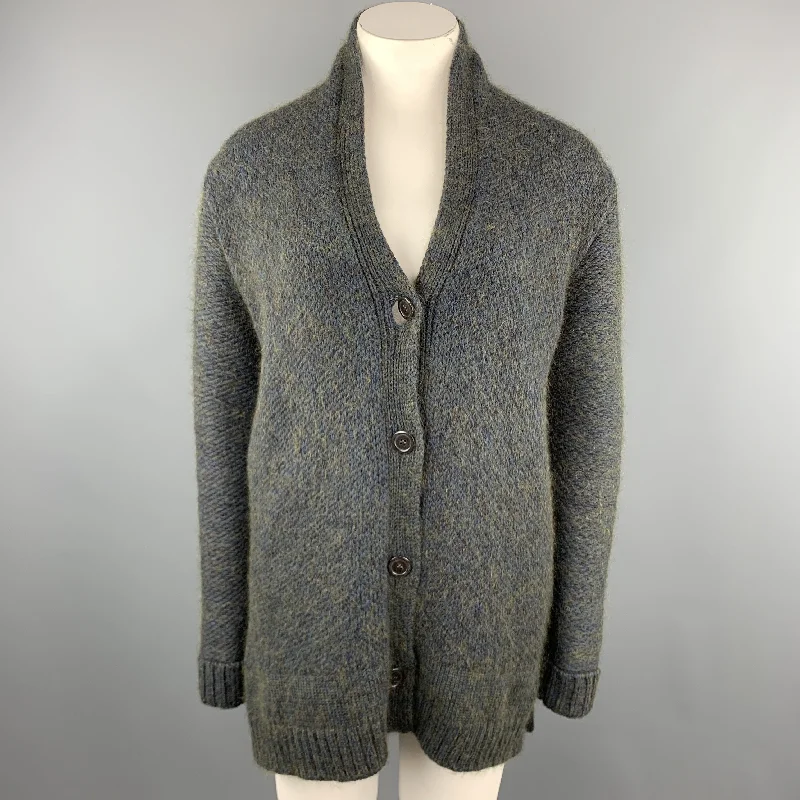 JIL SANDER Size 10 Blue & Green Cashmere Blend Chunky Oversized Cardigan Stylish Fashionable Trendy