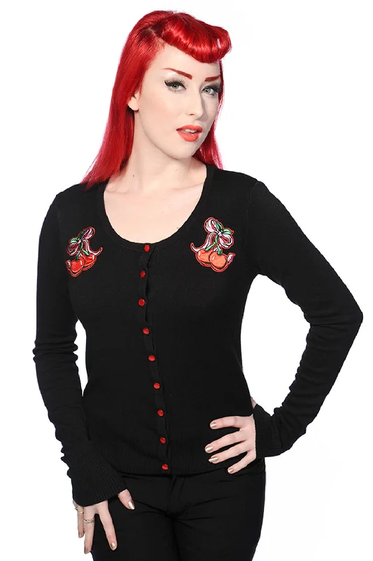 Cherry Bow Black Cardigan Casual Formal Business