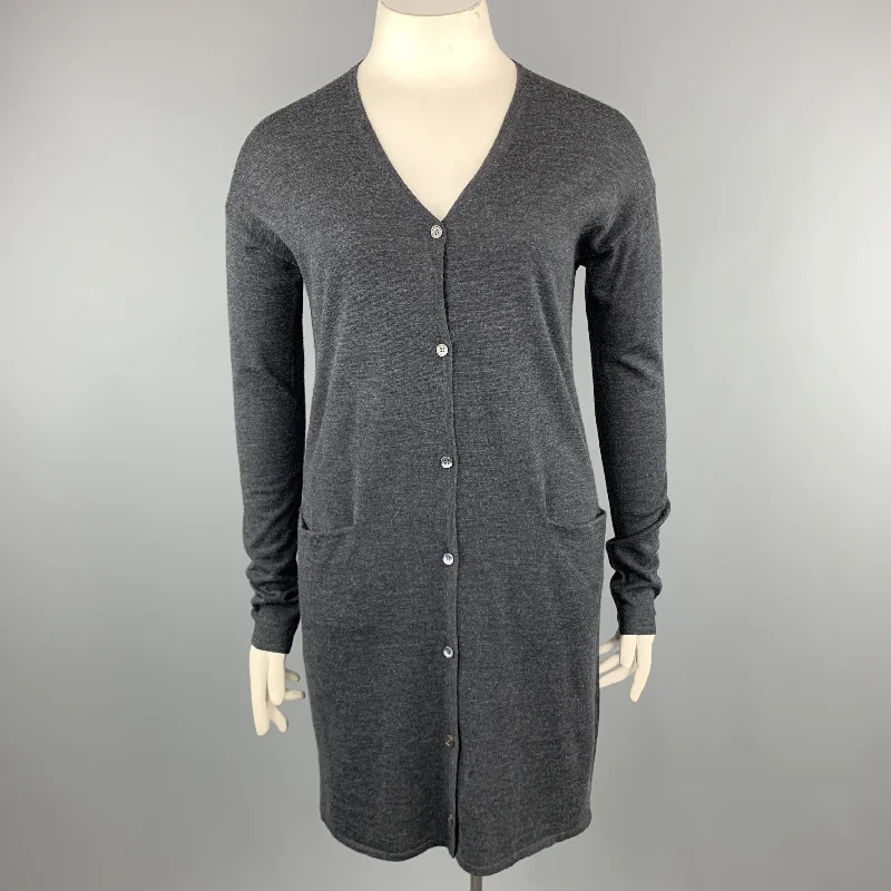 JIL SANDER Size L Charcoal Wool Long Duster Cardigan Casual Formal Business