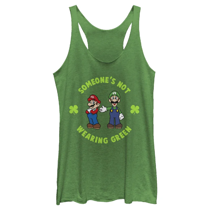 Women's Nintendo Super Mario and Luigi St. Patrick's Not Wearing Racerback Tank Top sheer tank top