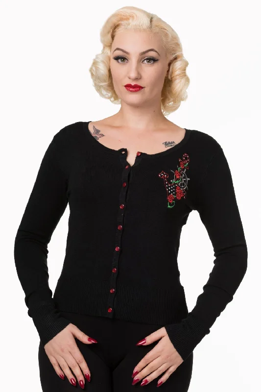 Banned Apparel - Rockabilly Polka Dot Anchor Cardigan Oversized Loose Flowy