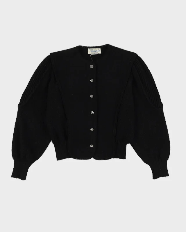00s Black Knitted Cropped Cardigan - S Chenille Fabric Brocade Fabric Lace Fabric