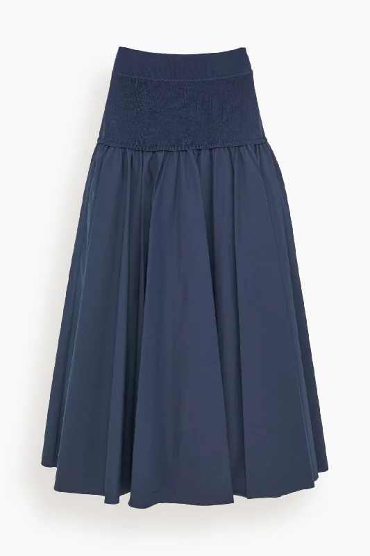 Stella Midi Skirt With Knit Yoke in Midnight wool skirt warm
