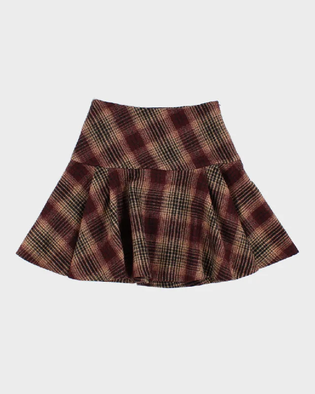 Vintage Women's Burgundy Plaid Mini Skirt - S cashmere skirt soft