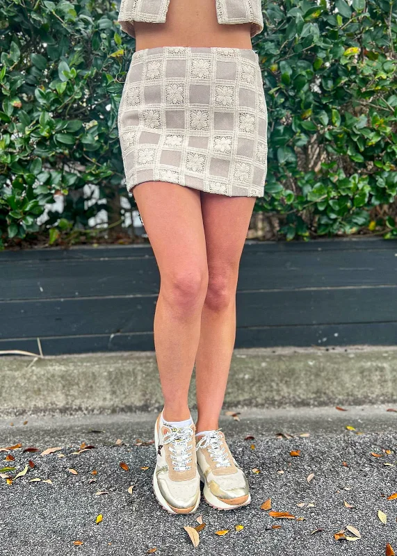 ANNIE CROCHET GINGHAM MINI SKIRT leather skirt bold