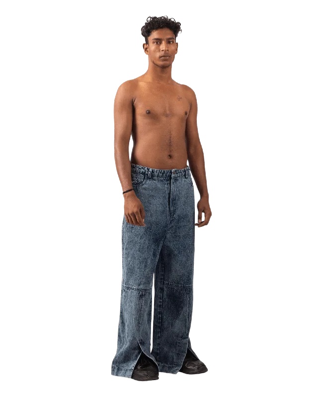 BLUE ACID WASH DENIM PANTS Casual Plaid Pants