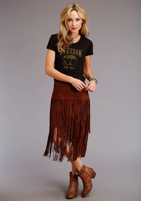 Stetson Womens Brown Leather Lamb Suede Fringe Skirt 12 lace skirt romantic