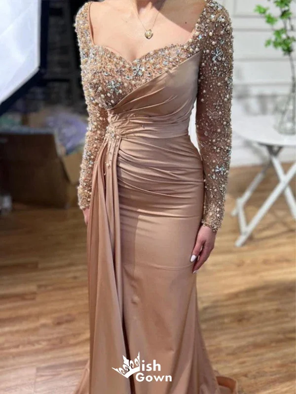 Gorgeous Long Sleeves Beaded Sweetheart Mermaid Long Party Dress Prom Dresses,Evening Dress Online, WGP883 Crew Neckline Casual Gorgeous Long Sleeves Beaded Sweetheart Mermaid Long Party Dress Prom Dresses,Evening Dress Online, WGP883 Crew Neckline Casual