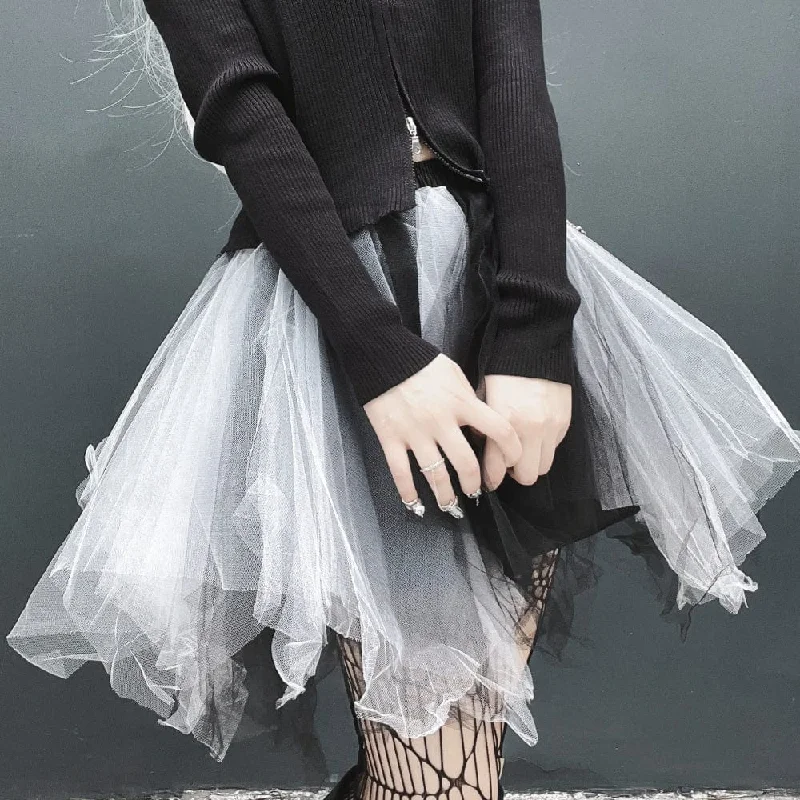 Women's Grunge Contrast Color Mesh Puffy Skirt chiffon skirt delicate