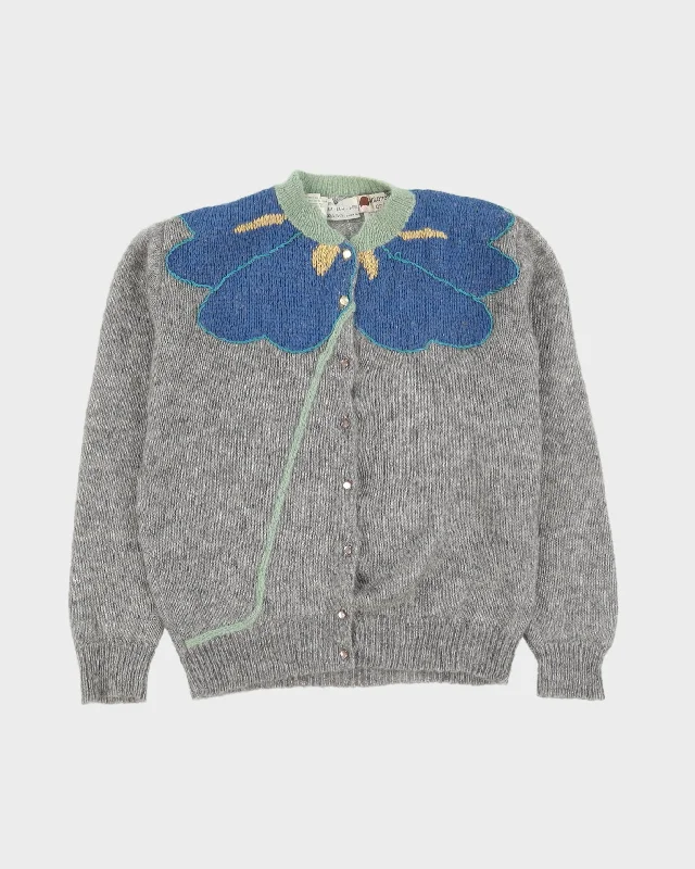 Hand-Knitted Grey Wool Cardigan - M Knit Fabric Woven Fabric Fleece Fabric