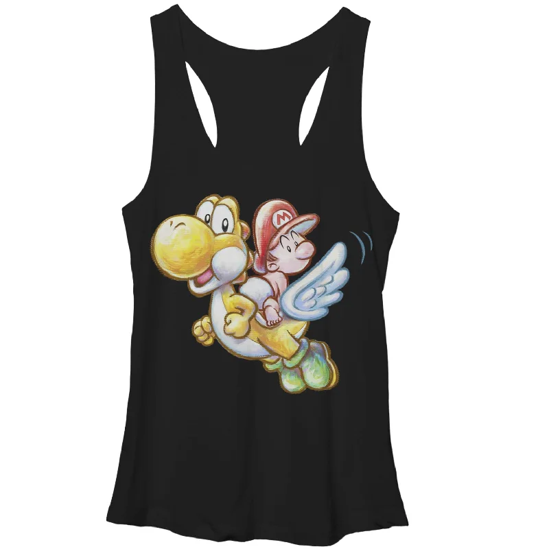 Women's Nintendo Yoshi's New Island Flying Racerback Tank Top lace back tank