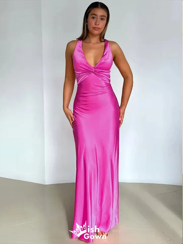 Elegant Fuchsia V Neck Sheath Long Party Dress Prom Dresses,WGP1008 Tunics Winter warm