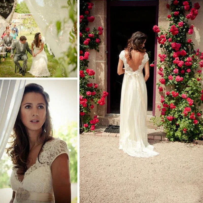 Popular Cheap Long A-line V-back Cap Sleeve Simple Lace Wedding Party Dresses, WD0006 Tunics Evening elegant Popular Cheap Long A-line V-back Cap Sleeve Simple Lace Wedding Party Dresses, WD0006 Tunics Evening elegant