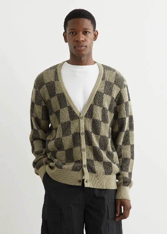 Alvin Check Cardigan Silk Blend Satin Velvet