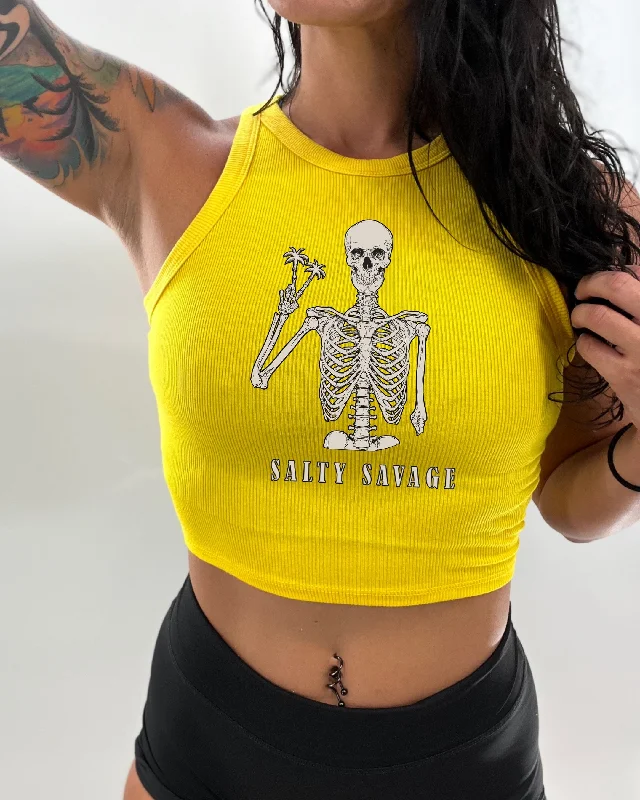 Salty Savage Ladies "Peace Skeleton" Micro Ribbed High Neck Crop Tank cozy tank top