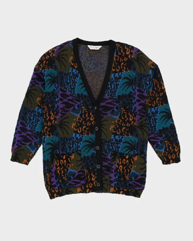 Blue Patterned Knitted Cardigan - L Satin Fabric Silk Fabric Chiffon Fabric