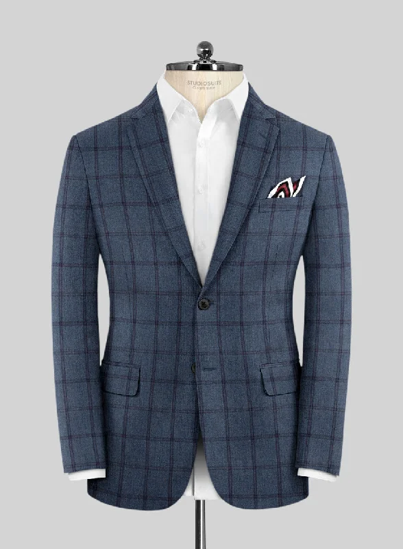 Scabal Tornado Windowpane Pacific Blue Wool Jacket Fleece Jacket Down Jacket Feather Jacket