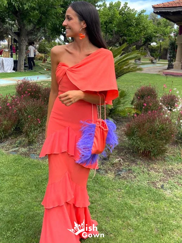 Gorgeous Orange One Shoulder Mermaid Long Party Dress Prom Dresses, WGP973 Turtleneck Neckline Stylish Gorgeous Orange One Shoulder Mermaid Long Party Dress Prom Dresses, WGP973 Turtleneck Neckline Stylish