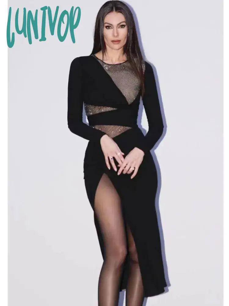 Lunivop Bodycon Bandage Dress Sexy Long Sleeve O Neck Diamonds Black Mini Women Celebrity Fashion Evening Party Dress Vestido Tunics Sophisticated sleek Lunivop Bodycon Bandage Dress Sexy Long Sleeve O Neck Diamonds Black Mini Women Celebrity Fashion Evening Party Dress Vestido Tunics Sophisticated sleek