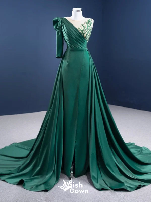 Gorgeous Green Single Long Sleeve Illusion A-line Lace up Back Party Dress Long Prom Dresses to Impress, WGP951 Chiffon Maxi Beach Gorgeous Green Single Long Sleeve Illusion A-line Lace up Back Party Dress Long Prom Dresses to Impress, WGP951 Chiffon Maxi Beach