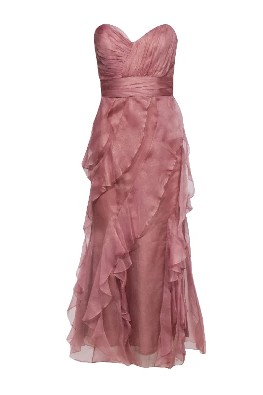 Badgley Mischka - Mauve Strapless Ruffled Skirt Gown Sz 2 leather skirt durable
