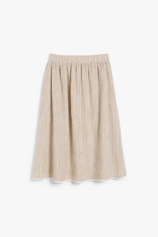 Womens beige striped cotton skirt cashmere skirt soft