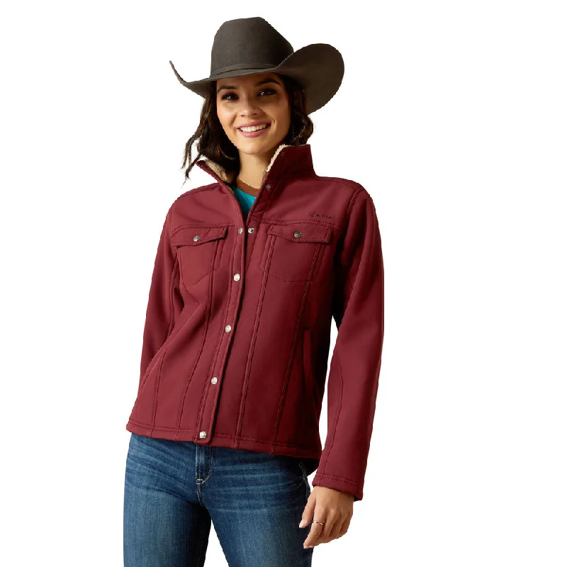 10053011 Ariat Women's Berber Back Softshell Jacket - Tawny Port Hooded Jacket Caped Jacket Shawl Collar Jacket