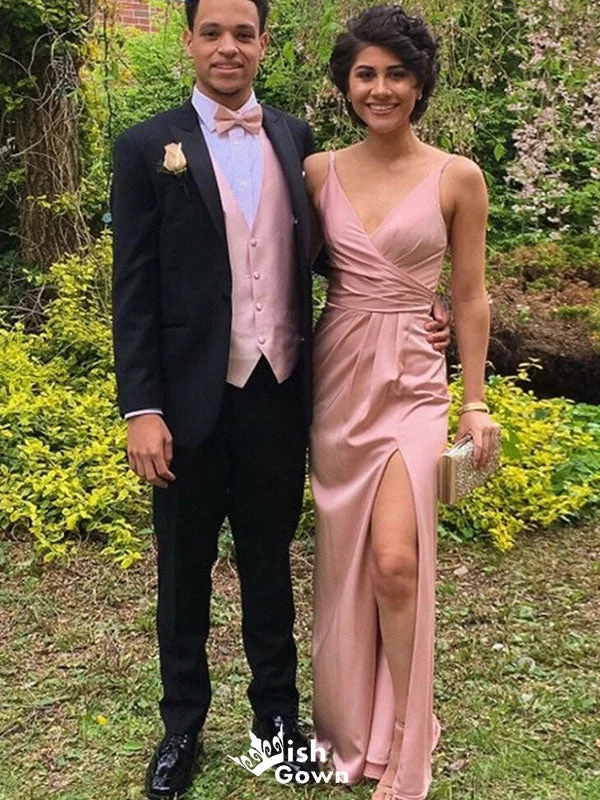 Elegant Blush Pink V Neck Sheath Side Slit Long Party Dress Prom Dresses,WGP991 Tunics Occasion special