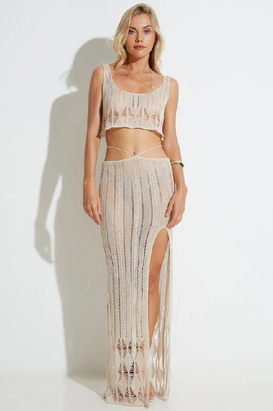Theia Crochet Top +Skirt Set satin skirt smooth