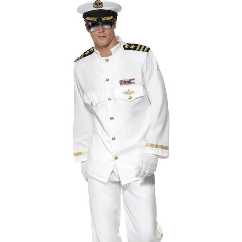 Captain Deluxe Costume Adult White Gold Jacket Trousers Cap Gloves Plaid Jacket Tartan Jacket Houndstooth Jacket