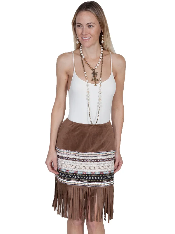 Scully Womens Tan Polyester Taping Skirt velvet skirt luxurious