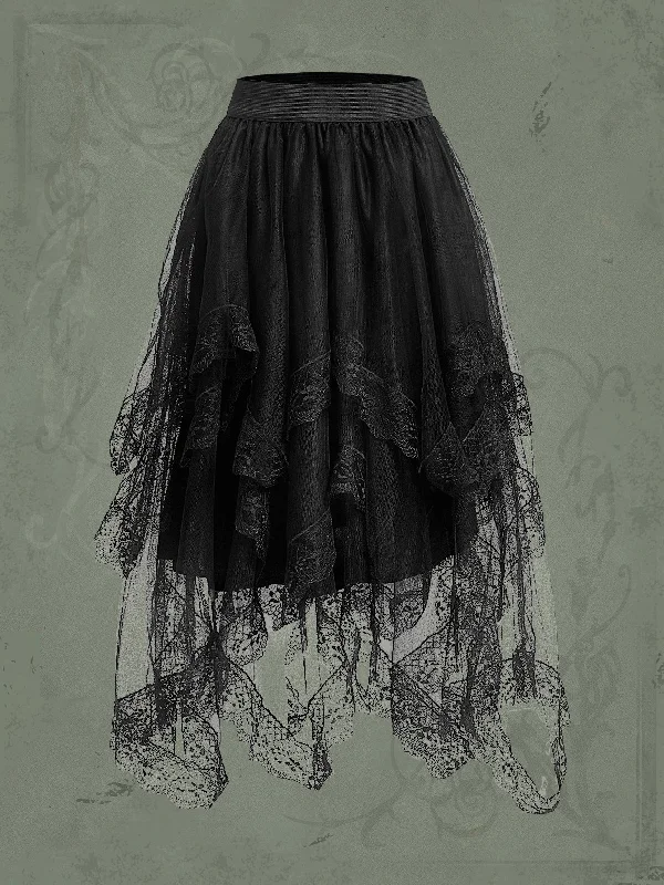Witchy Gothic Lace Mesh Skirt linen skirt breathable